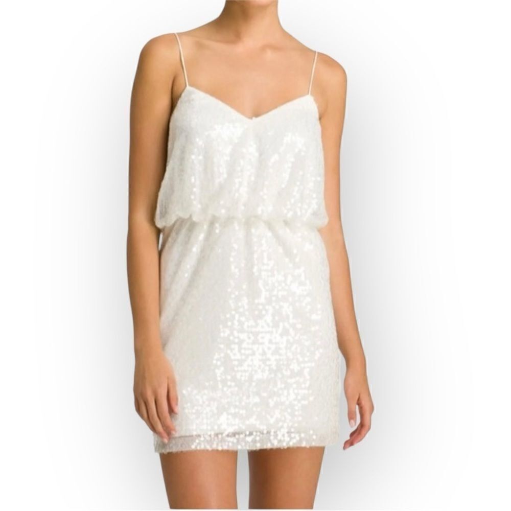 Aidan Mattox White Sequined‎ Dress Sleeveless Blouson Mini Women’s Size 6